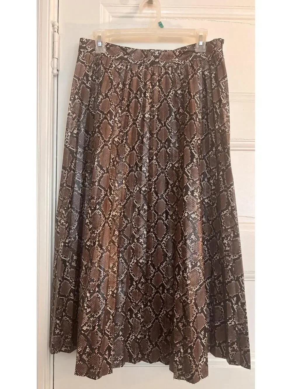 Zara Snake Print Pleated Midi Skirt-Brown Print | Flowy Statement Piece - Size L - Picture 2 of 8